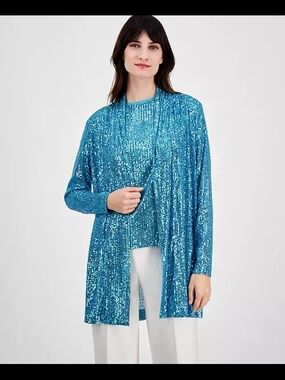 Anne Klein Teal Sequin Cardigan